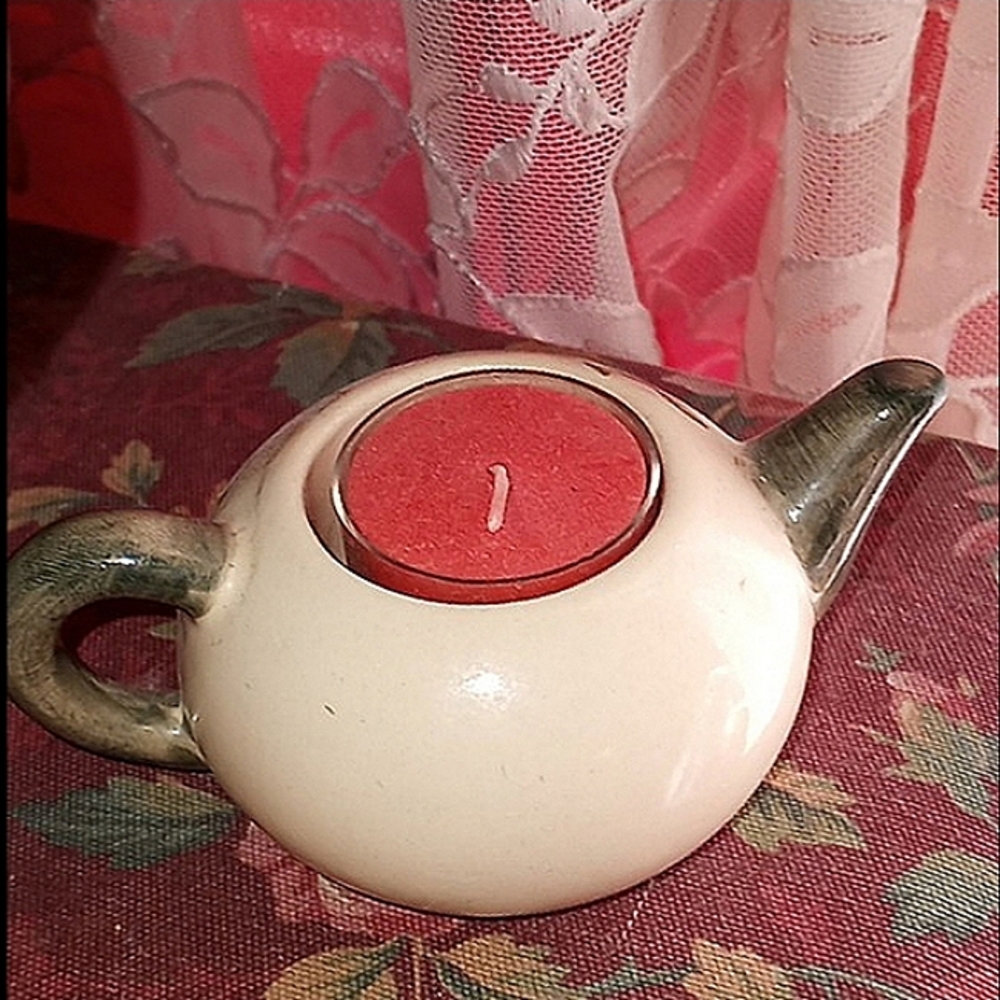 HAND PAINTED STONEWARE MINI TEA POT WITH A LITTLE FINCH WITH T'LITE - Picture 8 of 15